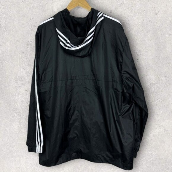 NEW Adidas Black Essentials 3-Stripes Woven Windbreaker Jacket 2XL Lightweight - Picture 5 of 15